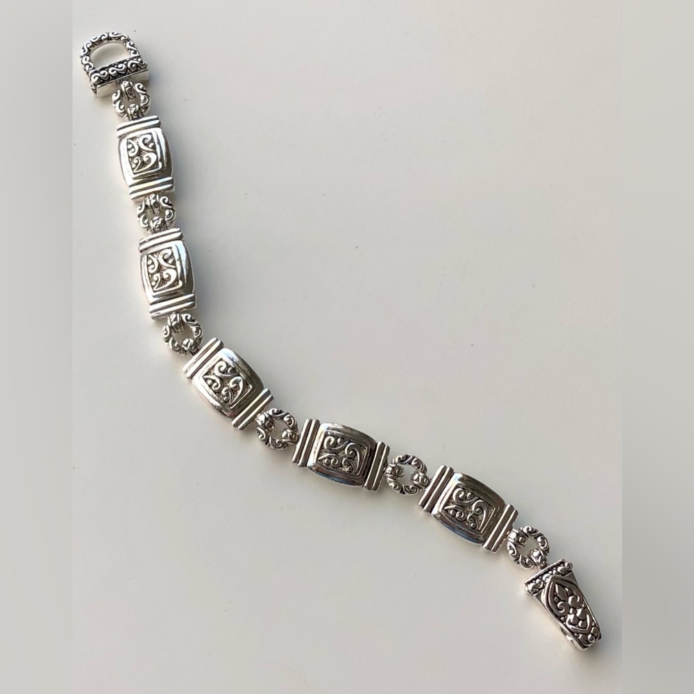 Silver Tone w/Black Accents Fashion Link Bracelet